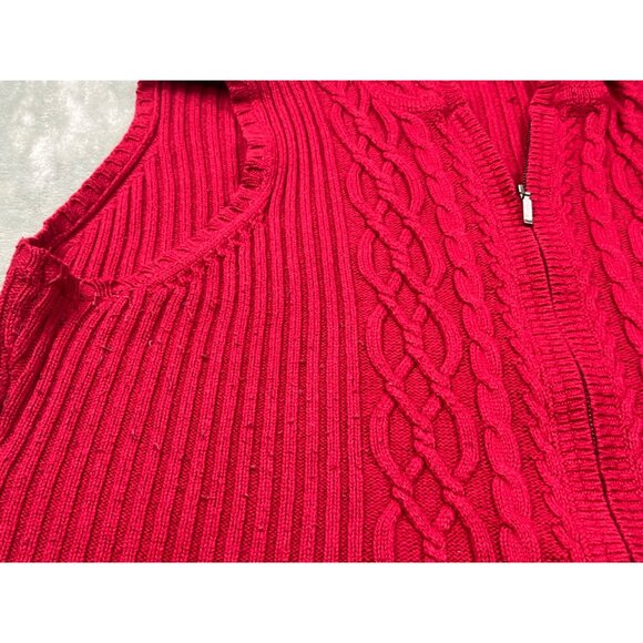 Eddie Bauer Mens XL Red Hooded Cable Knit Sweater Vest Golf Grandpa Zipp up Vest - Picture 7 of 14